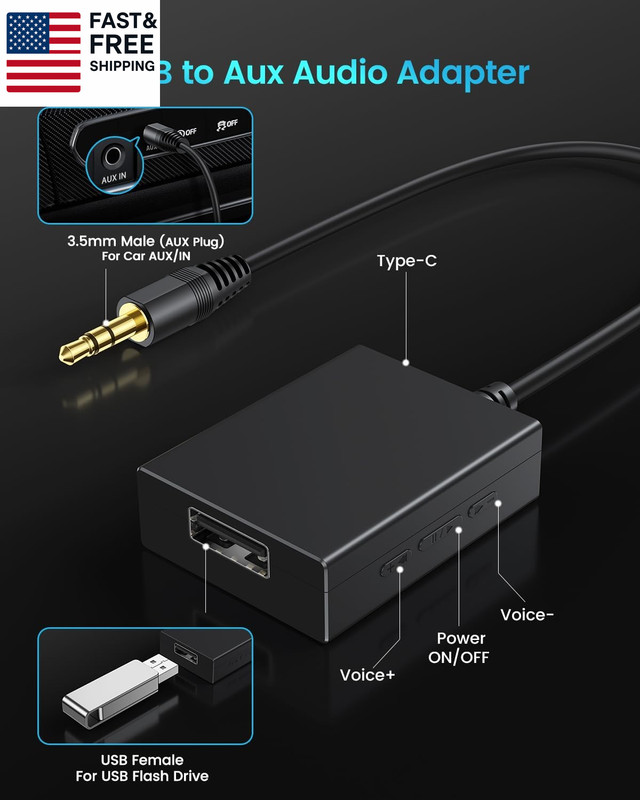 USB to Aux Audio Adapter, 3.5Mm Male to USB Female Adapter for Playing Music wit gallery