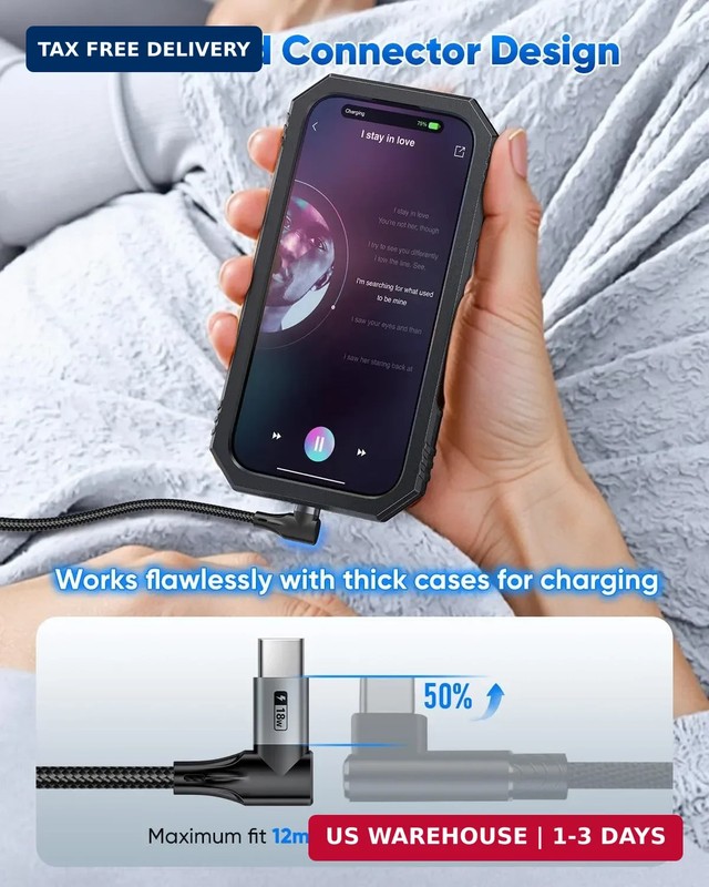 SUNGUY Right Angle USB C Cable 2Pack, [3.3FT/1m] Short 90 Degree USB to USB C Fa gallery