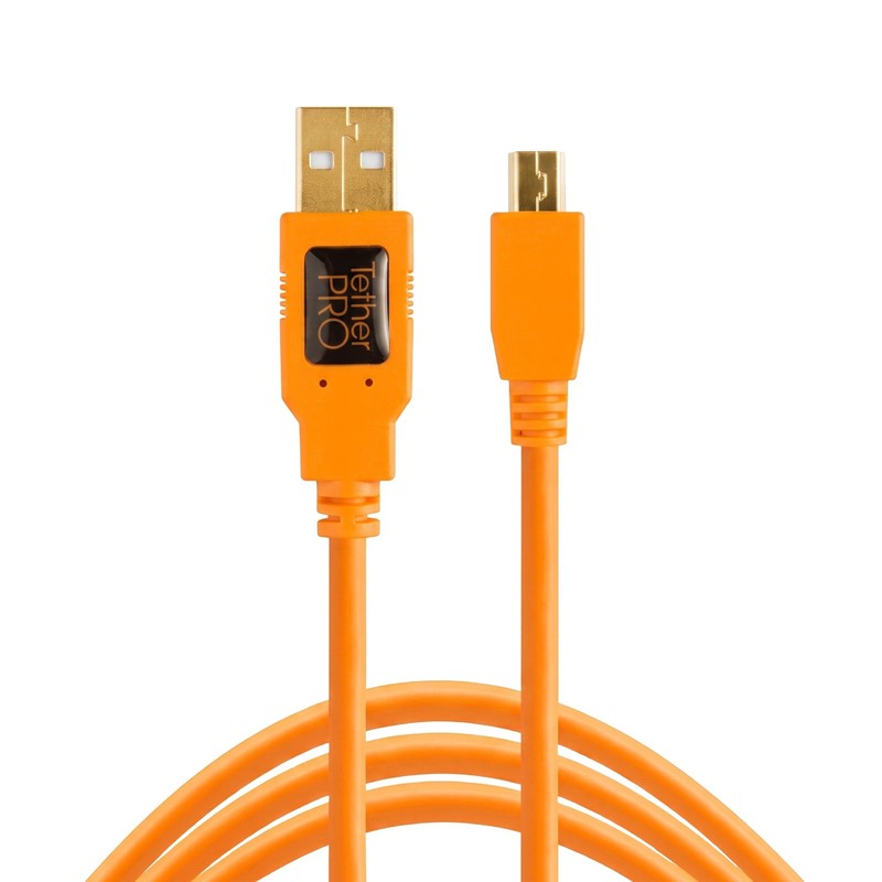 TetherPro USB 2.0 To MiniB 5Pin Cable Fast Transfer Orange 15 Feet 4.6m Cord
