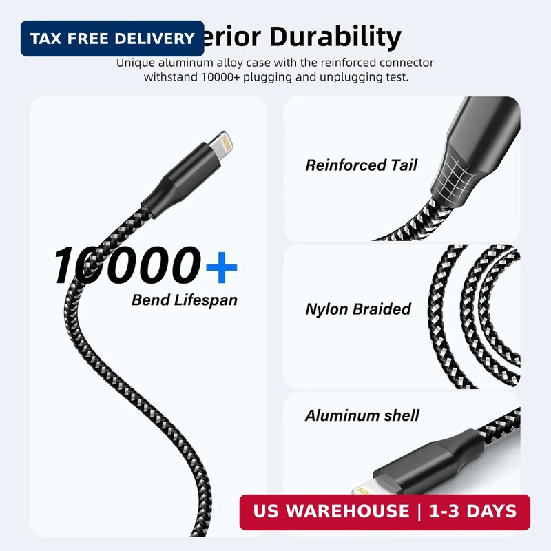 iPhone Charger Fast Charging Cord 3 Pack 10 FT Apple MFi Certified Lightning Cab gallery