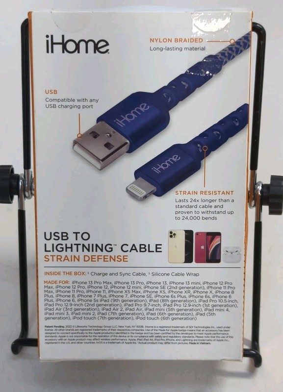 iHome Nylon Braided Strain Defense Fast Charging USB Cable 10 ft Blue gallery