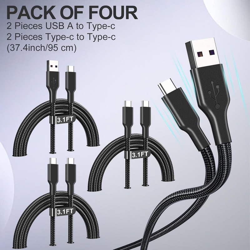 60W Braided USB C Cable Assorted 4 Pack 3.1FT gallery