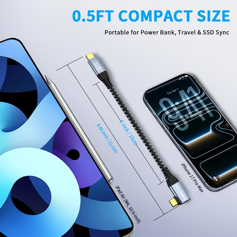 6 inch USB C Cable 0.5FT, 20Gbps High Speed Data Transfer Short, Right Angle ... gallery