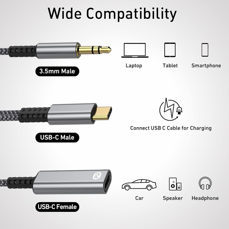 HiFi USB C to 3.5mm Aux Cable with 60W Charging - Universal Compatibility gallery