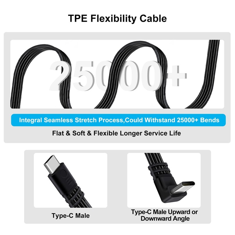 1 PC Flat 90 Degree USB C Charger Cable Up Down Bend 100W 480Mbps Data 30cm gallery