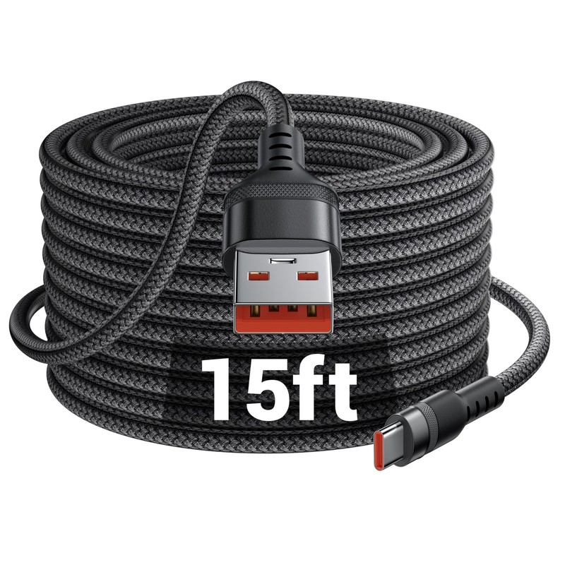 15ft USB C Cable, Long to C Charging Cable - 15 Feet 5A 15ft, Black
