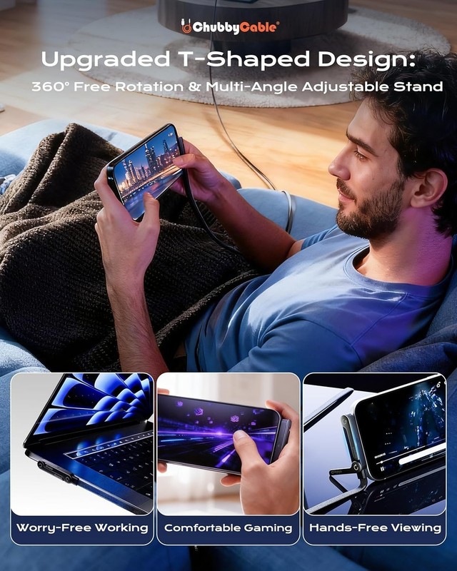 StandLite 240W USB-C Charging Cord: Foldable Stand & 480 Mbps Transfer, 4.9FT gallery