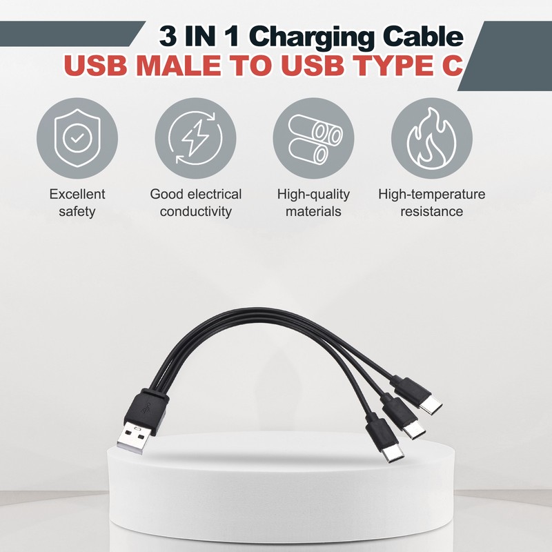 Multi Charging Cable, 3 in 1 USB A to USB Type C Splitter 8", Black gallery