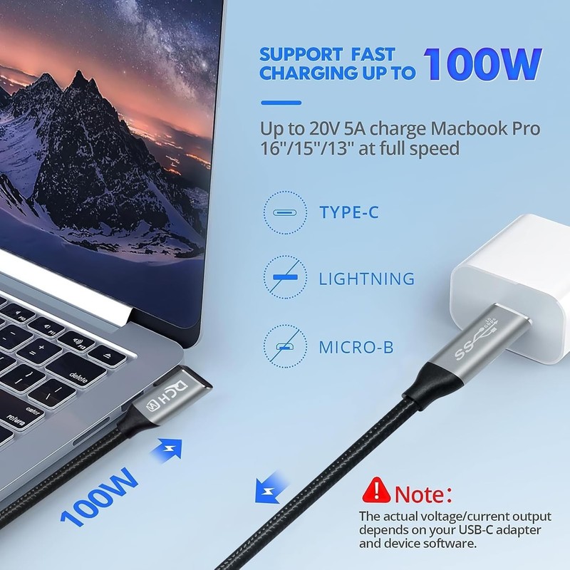 3ft USB-C Cable with 90 Degree Design - 4K Video & 100W Power Delivery gallery