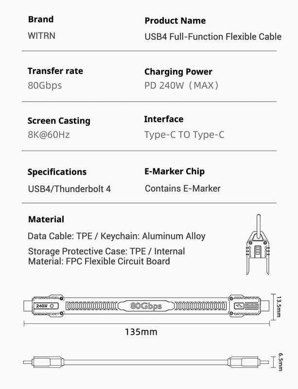 USB 4 Cable Portable Keychain 0.44ft, 240W Charging USB C Cable, 80Gbps Data ... gallery