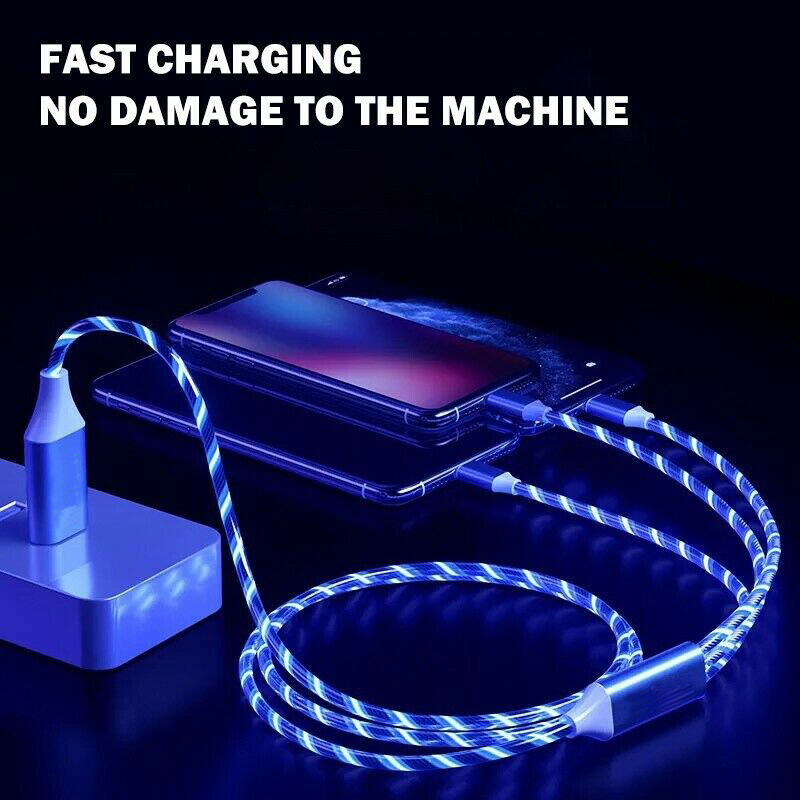 3 in 1 LED Light Fast Charging Charger Cable TYPE USB For iPhone Android Samsung gallery