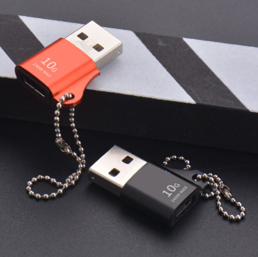 3pcs Black Cellphone PD Fast Charging Adapter USB to Type-C Converter With Chain gallery
