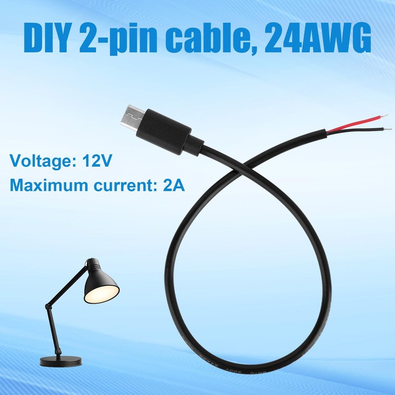 5pcs USB to 2 Pin Bare Wire Open End Power Cables, 30cm/11.81in USB Plug 2 Pi... gallery