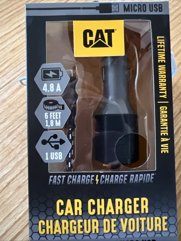 2 pk New Caterpillar CAT Micro USB 6 ft. Car Charger with Charge & Sync Cable gallery