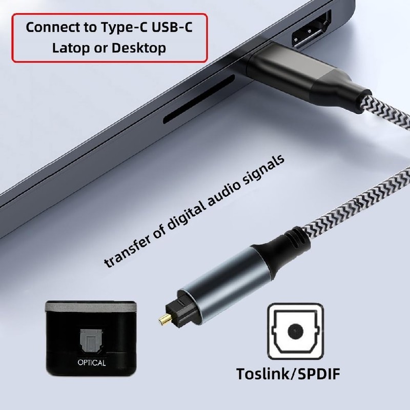 180cm USB-C to SPDIF Toslink Male Cable for High-Definition Audio Transmission gallery