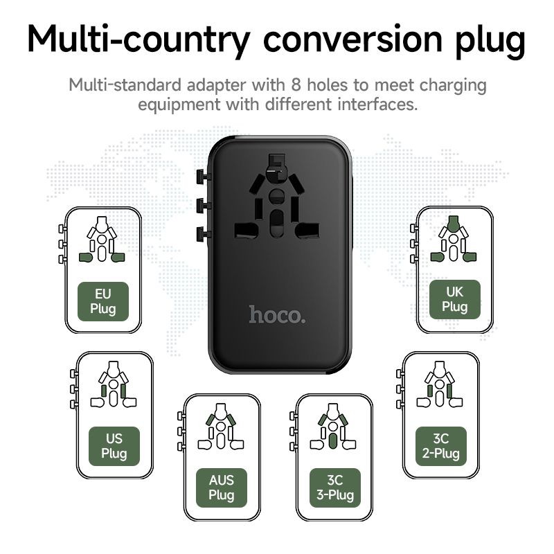 Hoco Travel Adapter 100W GaN with Fast Charging 4 Port Type-C and USB-A - Black gallery