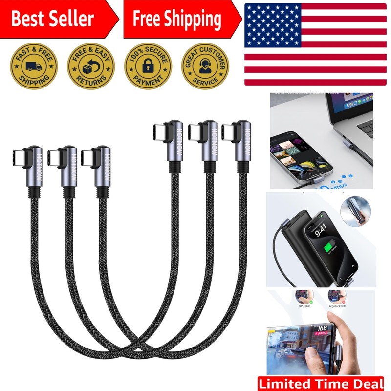 Compact 1ft USB C to USB C Cable – PD 65W Fast Charge, Right Angle Design