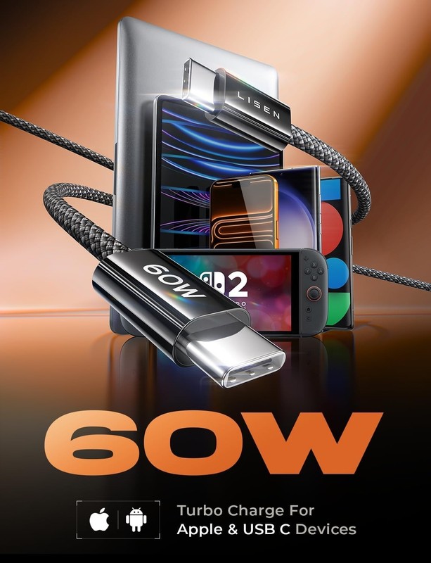 "2x Cable Cargador USB Tipo C Carga PD Super Rapida 60W Para iPhone 16/Pro/Max " gallery