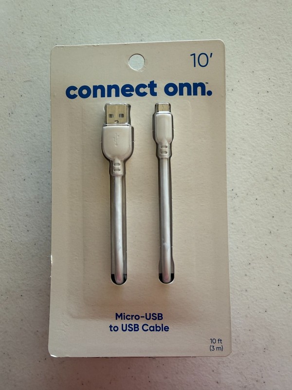 Connect Onn 10ft Micro-USB to USB Cable. New In Box.