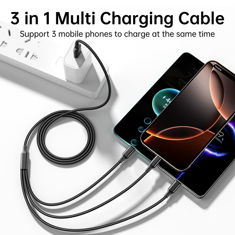 Multi USB Charging Cable 3A, 3 in 1 Fast Charger Cord Connector with Dual Pho... gallery