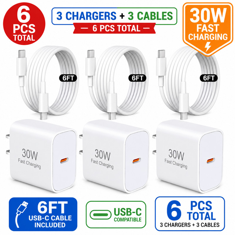 3 Pack Fast Wall Charger For iPhone 17 16 15 14 13 12 11 X XR Pro Max Air iPad