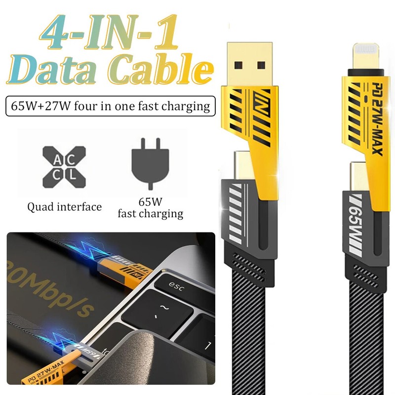 4-in-1 USB-C PD 65W Fast Charging Cable Type C For iPhone iPad MacBook Samsung
