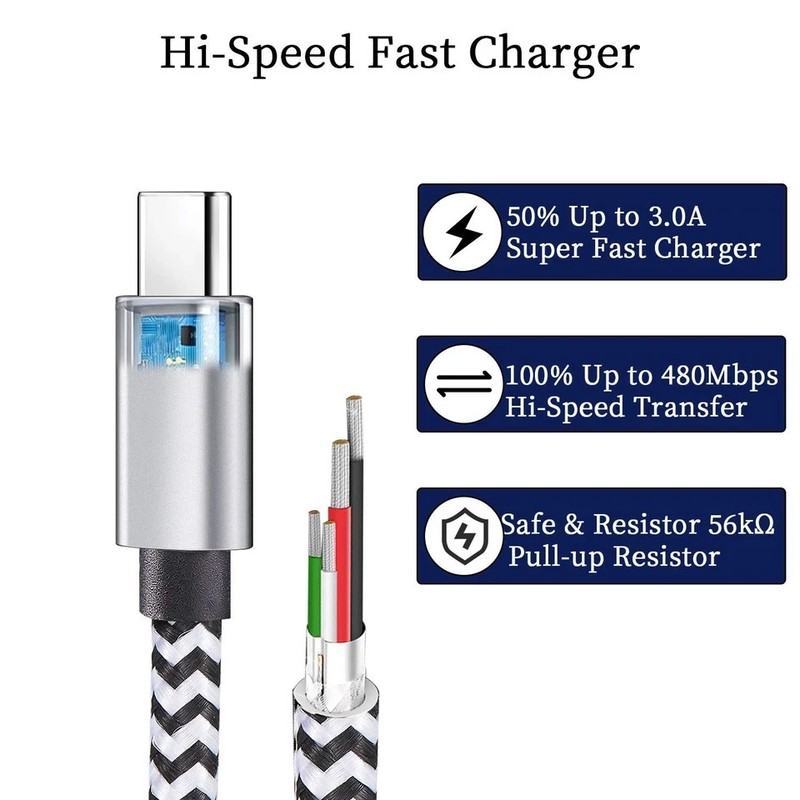 5-Pack 6FT Nylon Braided USB-C Cables – 3A Fast Charging for Samsung Galaxy gallery