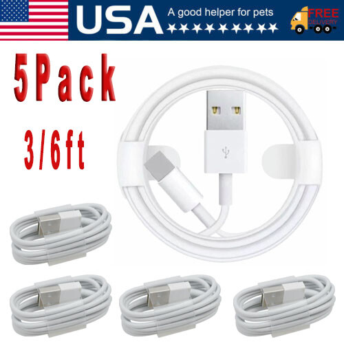 5 Pack USB Data Fast Charger Cable Cord For iPhoneX 11 12 13 14 Pro Max 3FT/6FT