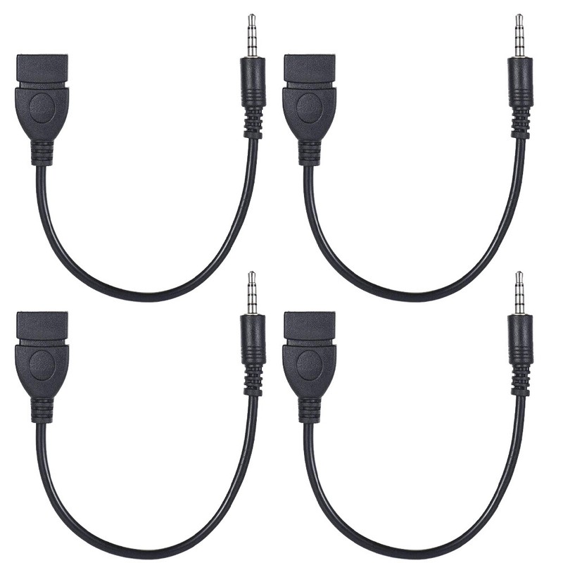 4 Pack 3.5mm Male Audio AUX Jack to USB 2.0 Type A Female OTG Converter Adapter