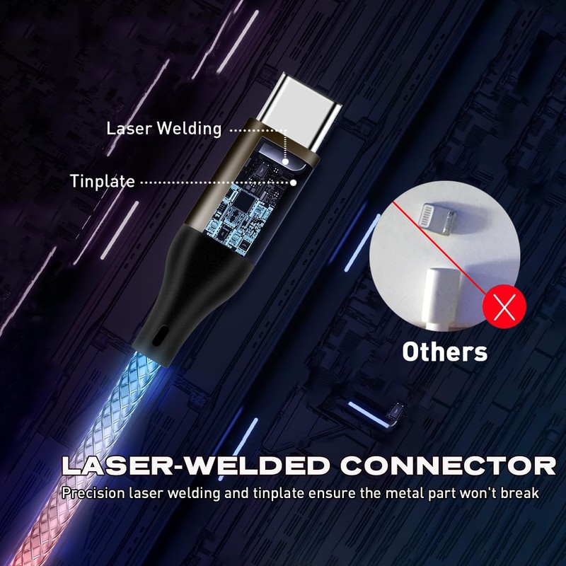 USB to USB Cable, 60W RGB Colorful Gradual Light up Fast Charging Cable for i... gallery