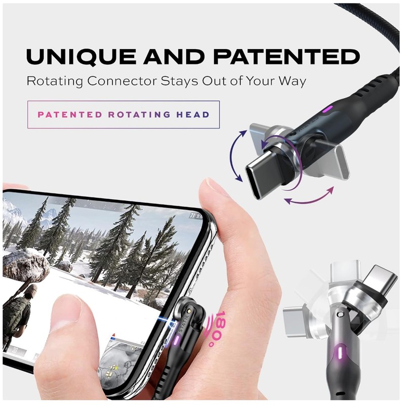 USB C Cable Charger with Right Angle Rotating Head