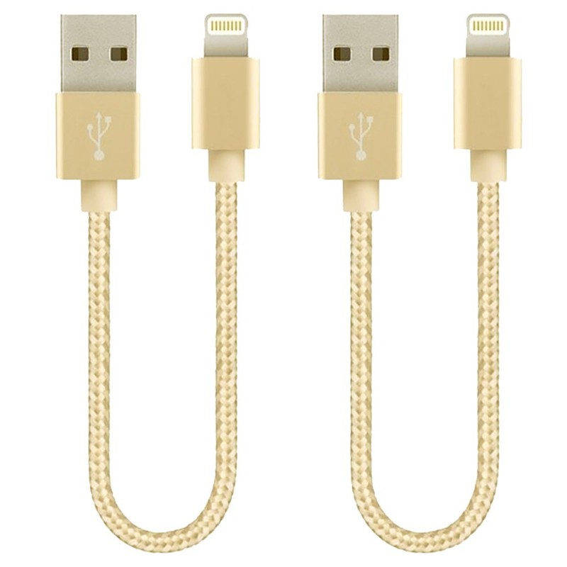 2 Pack 20cm Short Braided Data Charger USB Cable for Apple iPhone iPad iPod Bulk