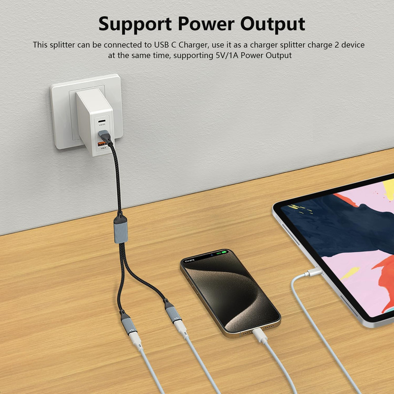 USB C Splitter & Headphone Adapter - 2 C Ports, OTG Compatible with Black gallery