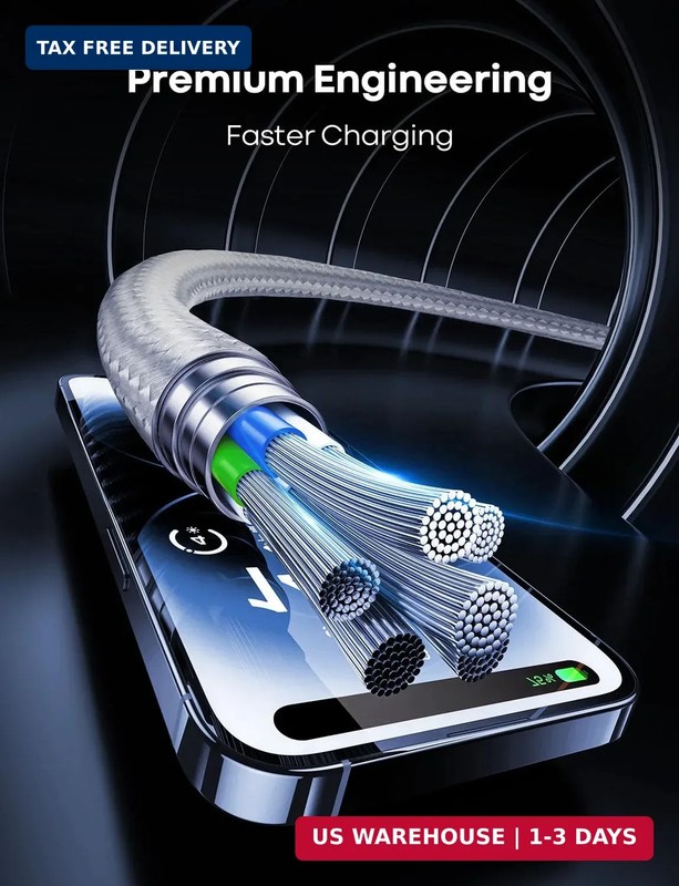 USB Type C Cable 20Ft, White Nylon Braided USB A to USB C 3A Fast Charging Charg gallery