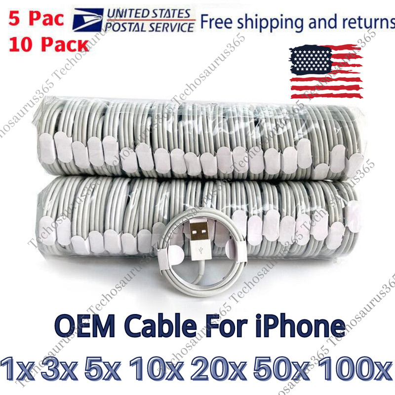 100X Wholesale Lot USB Cable For Apple iPhone 14 13 12 11 8 7 6 SE Charger Cord