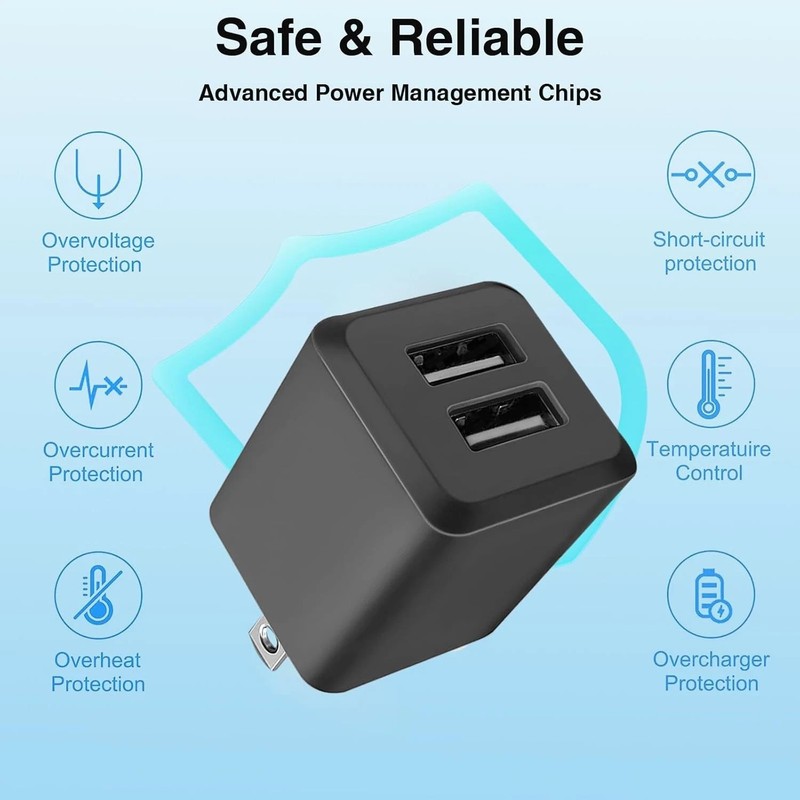 3- Pack, USB Wall Charger, Dual Port Cube Power Adapter Charger black gallery