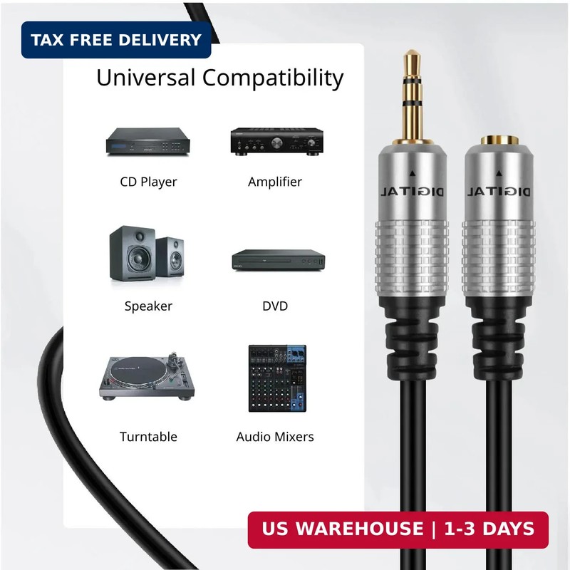 3.5mm AUX Headphone Extension Cable, Male to Female, 10 ft | Aux Cord Extender w gallery