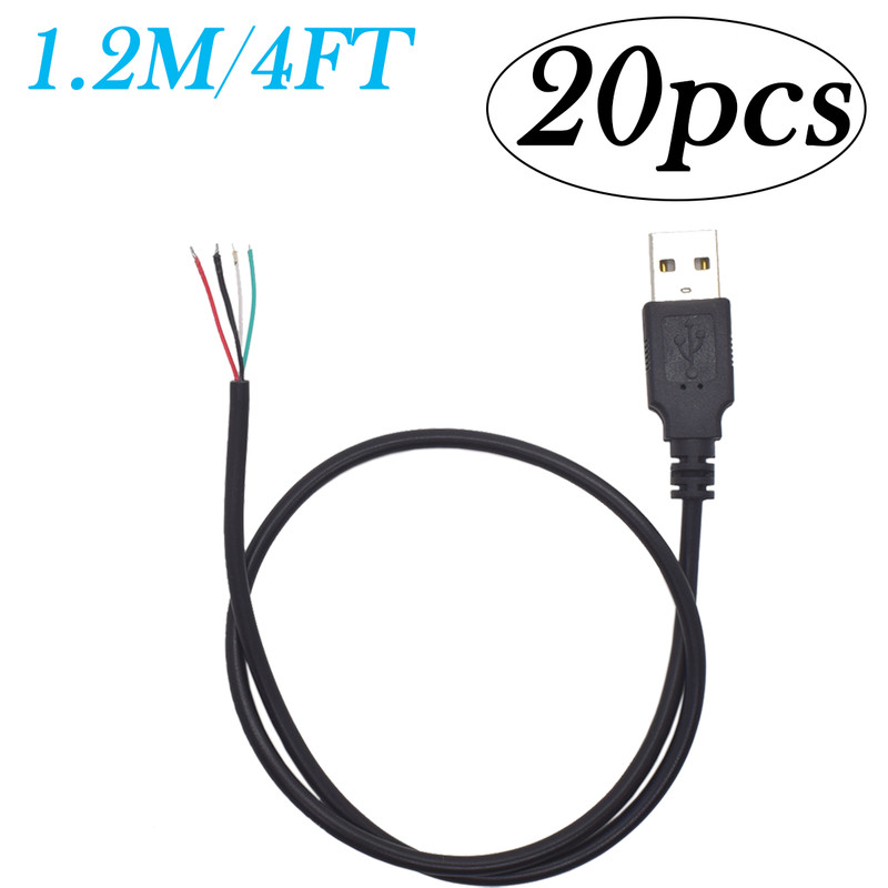 2pcs 1.2M/4FT USB 2.0 A Male 4-Pin Pigtail Bare Wire 5V/1A for Repair DIY gallery