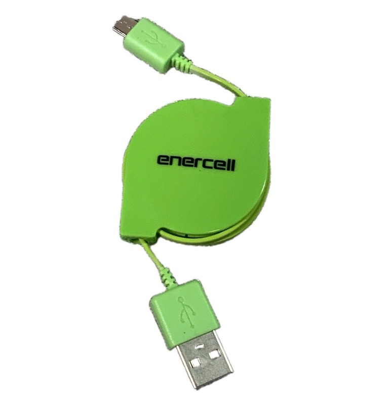Enercell Retractable USB A to Micro USB Cable Green Cat 2730707 Charger Cord