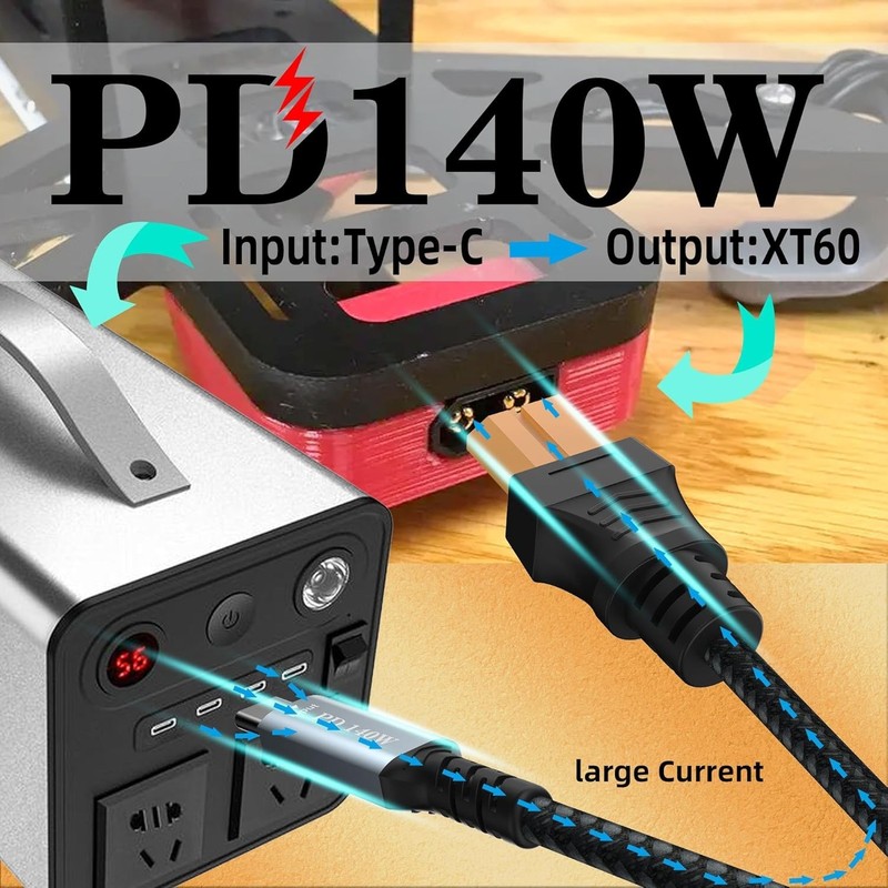 USB C to XT60 Power Cable 140W Fast Charging 6.6FT RC Drone Battery gallery