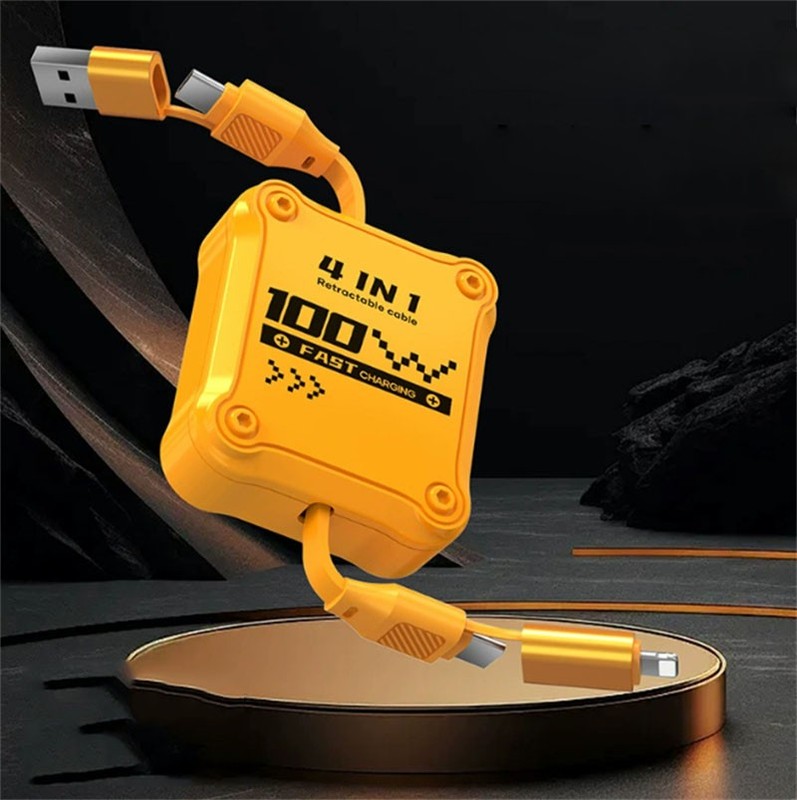 Stretchable USB-A/C to USB-C data cable 100W, 4-in-1 USB-A/C fast charging cable