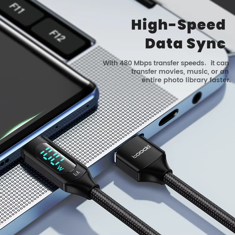 Toocki 100W USB-C Cable Digital Display Fast Charging Data Cord 1M/2M Length gallery