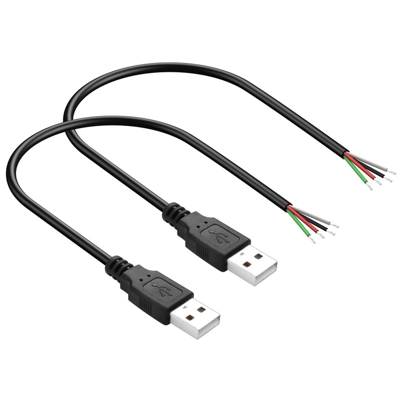 30cm USB DIY Pigtail Cable 22AWG 5V 3A Male Plug 4 Pin Extension Data 2 Pack