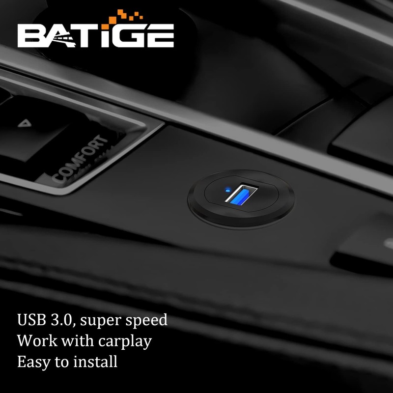 Alloy Single Port USB 3.0 Dashboard Port Car Mount Flush Cable, Male to Femal... gallery