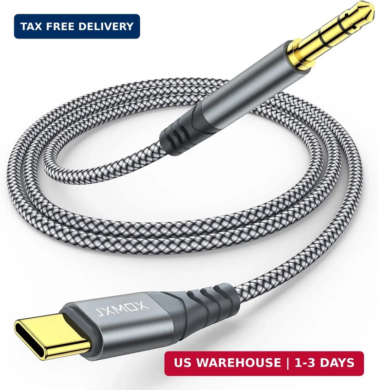 JXMOX USB C to 3.5mm Audio Aux Jack Cable (4ft), Type C to 3.5mm Headphone Car S