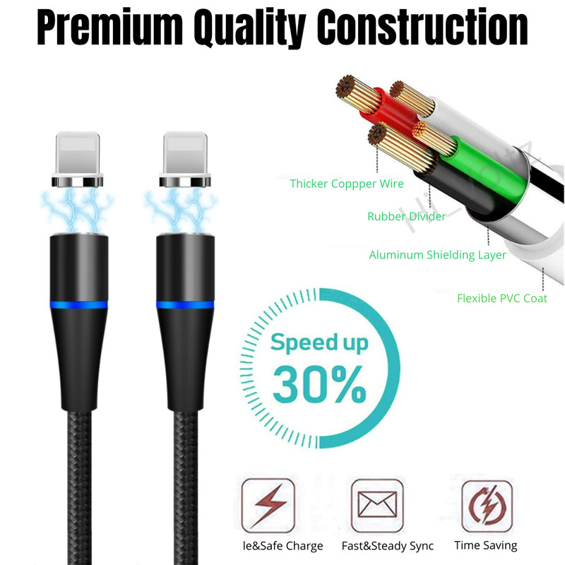 For iPhone XS XR 8 7 6 SE iPad USB Magnetic Charger Cable Data Sync Cord 3 Pack gallery