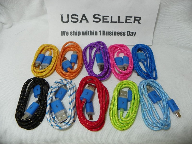 Wholesale Lot: 1M 3FT Braided Blinking LED micro USB to USB Charger Cables