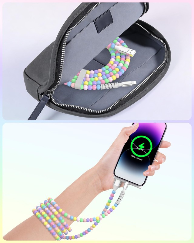 6FT USB A Cable for Apple Phone Charger Cord Short Colorful Beads Cute Beaded... gallery