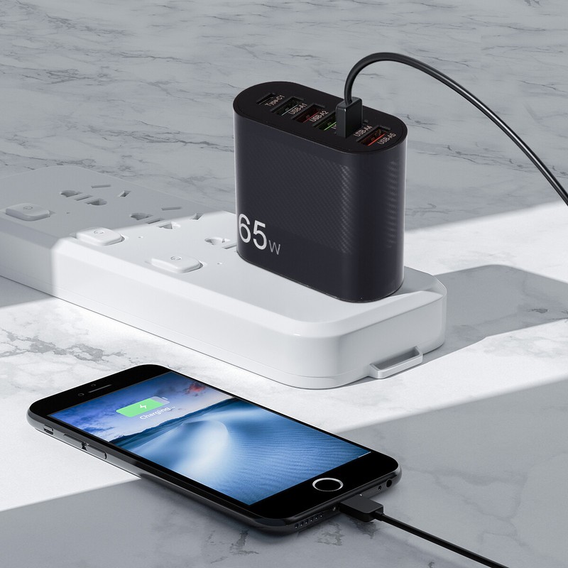 65W 6-Port USB Fast Wall Charger PD QC3.0 Adapter Quick Charge Cable for Samsung gallery