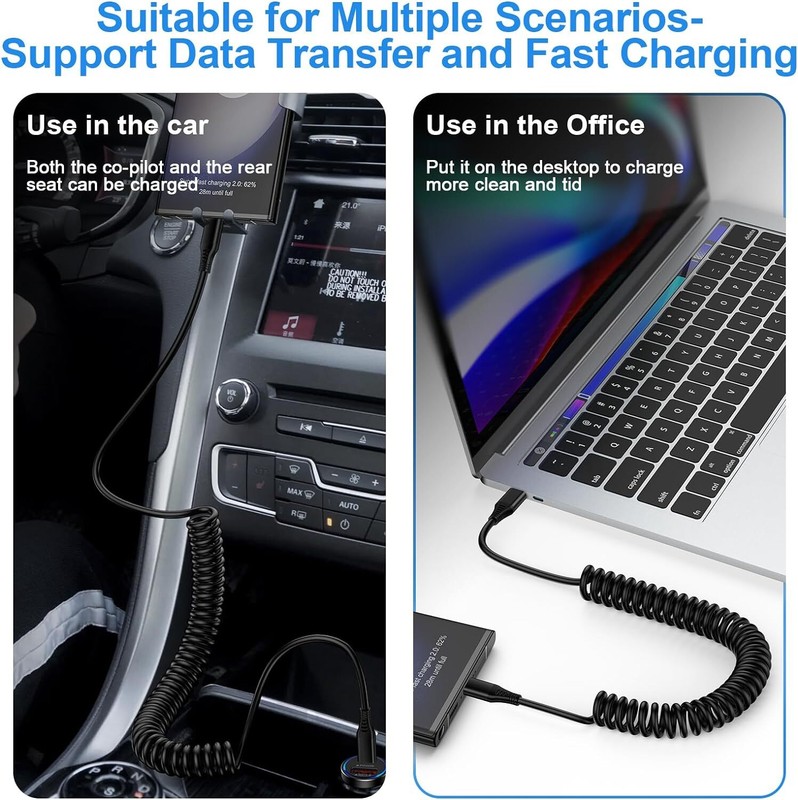 USB to USB C Cable Coiled 3FT Car Charger Cord for iPhone 16e/16/16 Pro/16 Pro M gallery